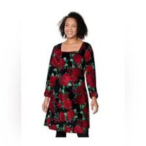 Place Elegant  Floral  Velour Long Sleeve Dress New With Tags